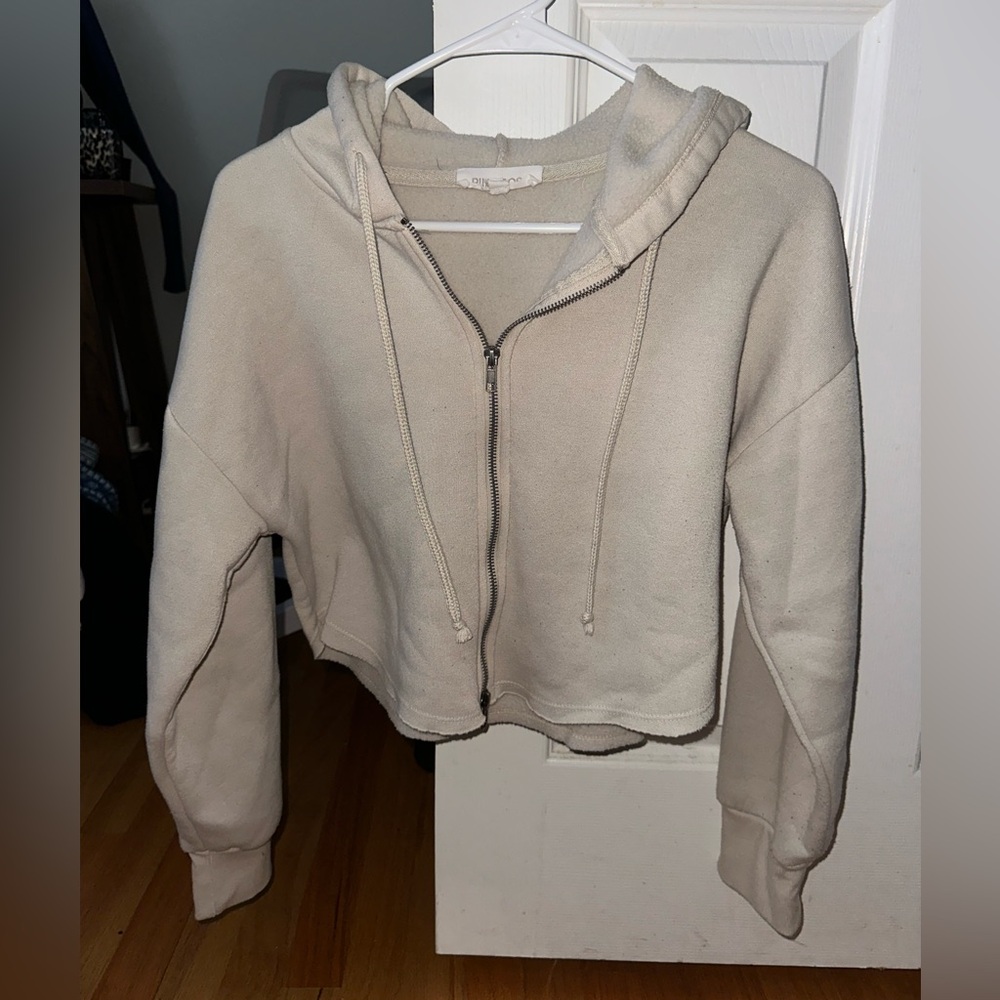 Cream Cropped Hoodie